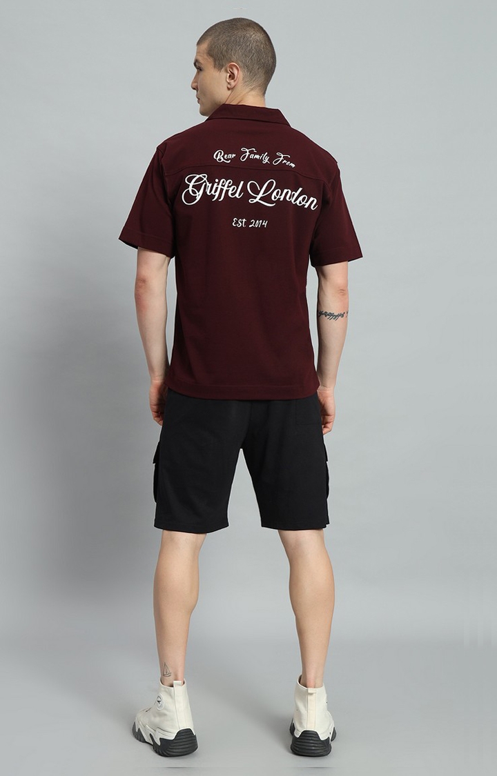 GRIFFEL | Men's Maroon Bowling Shirt and Shorts Set