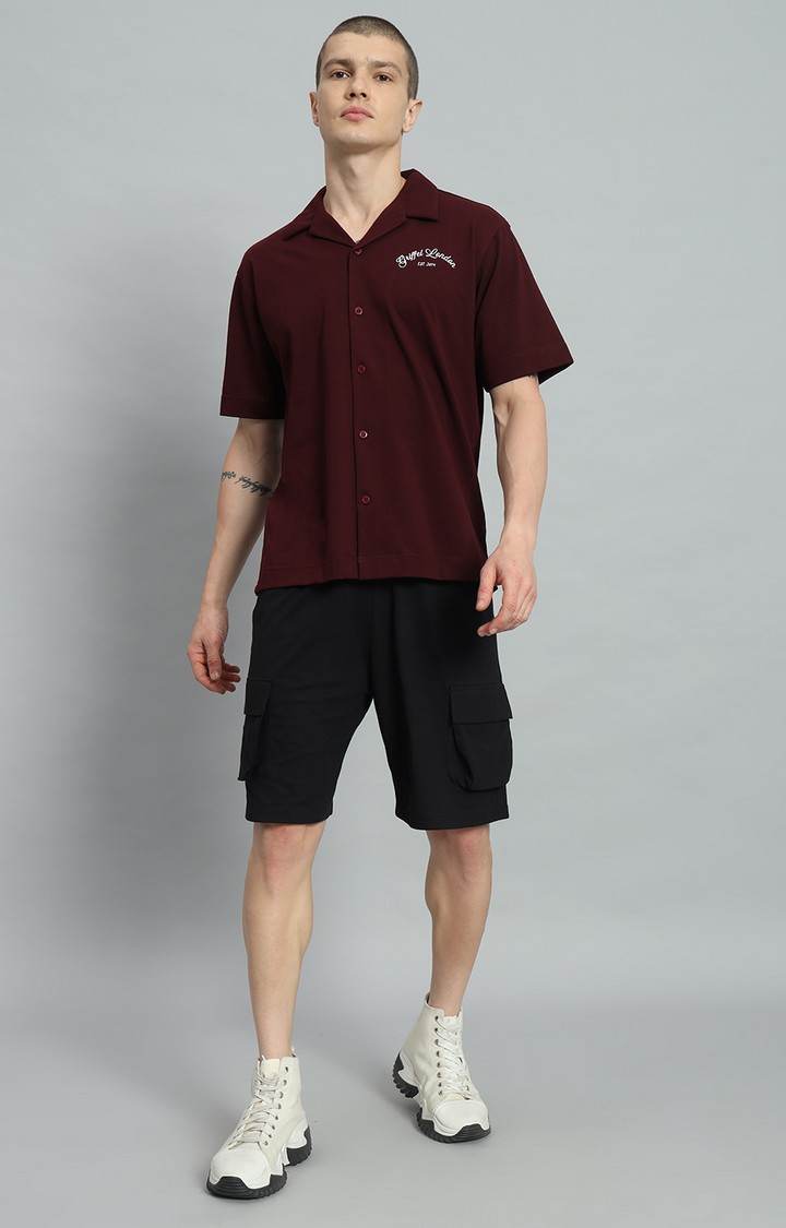 Men's Maroon Printed Co-ords