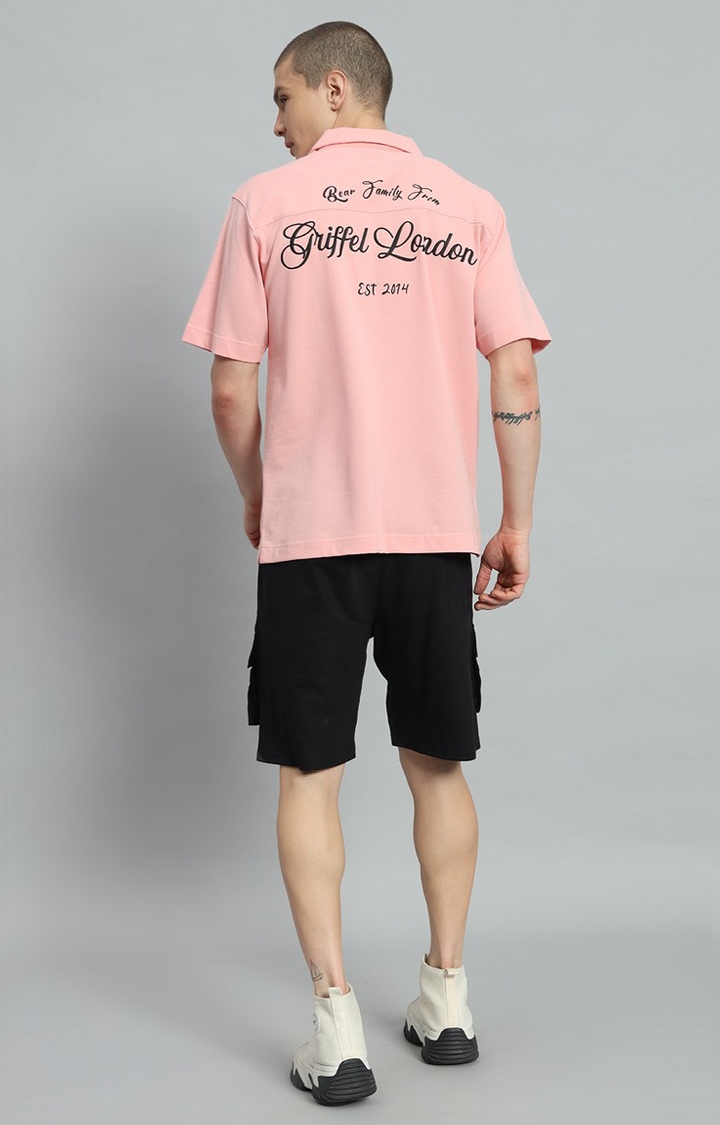 GRIFFEL | Men's Peach Bowling Shirt and Shorts Set