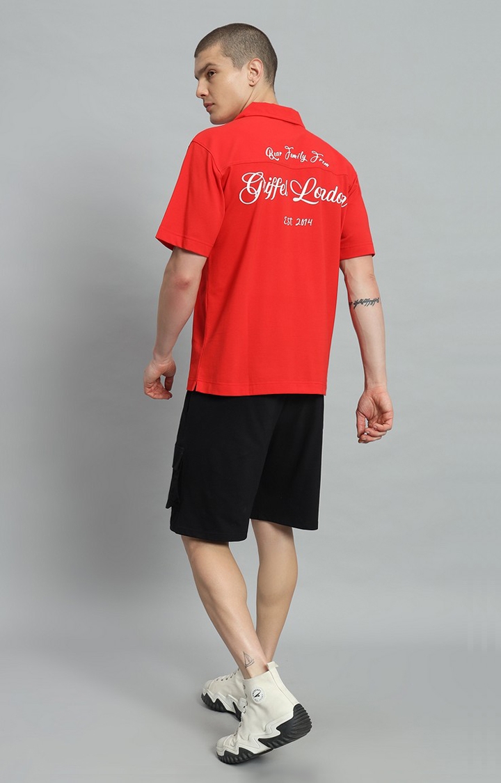 Men's Red Bowling Shirt and Shorts Set