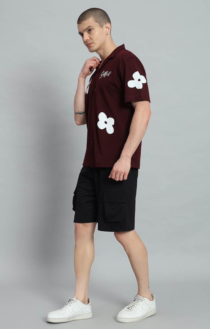 Men's Maroon Printed Co-ords