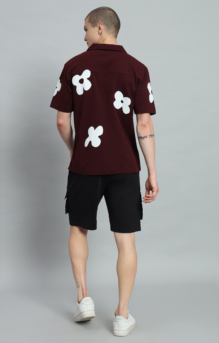 Men's Maroon Printed Co-ords