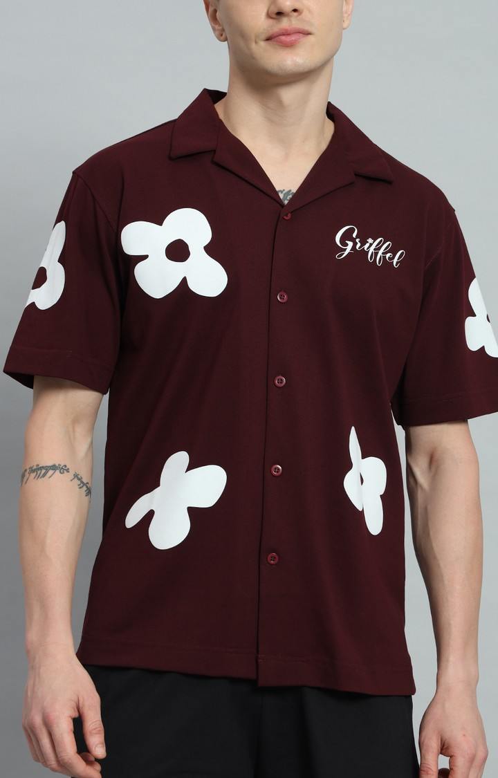 Men's Maroon Printed Co-ords