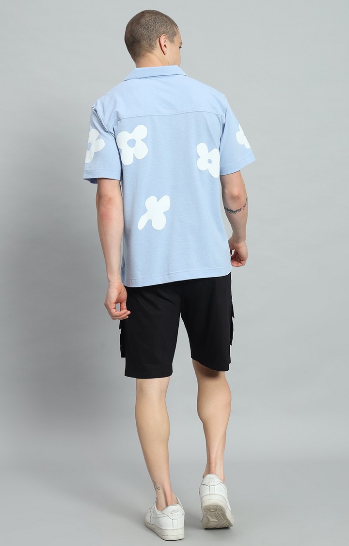 Men's Sky Blue Printed Co-ords