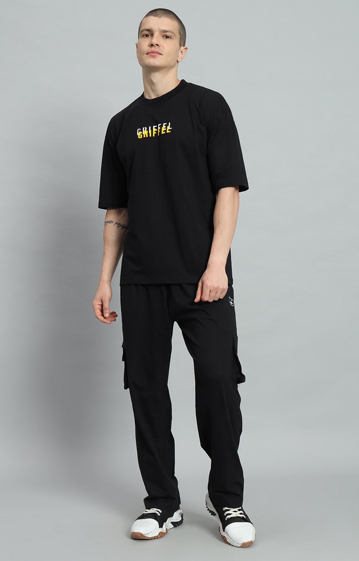 Men's Black Printed Co-ords