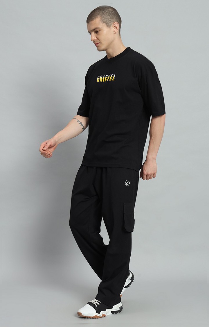 Men's Black Printed Co-ords