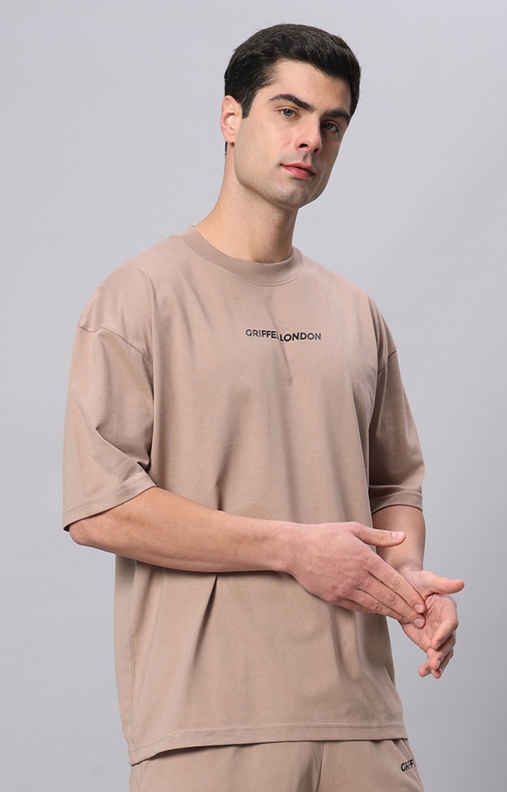 Men's Brown Printed Boxy T-Shirt