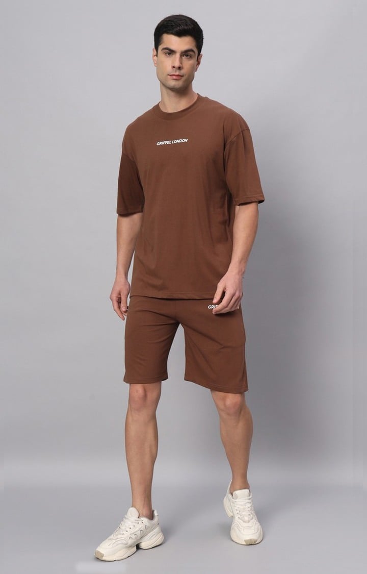 Men's Brown Printed Activewear T-Shirts