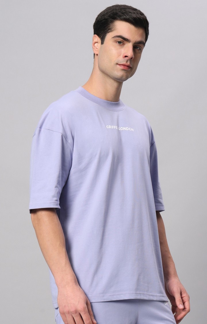 Men's Blue Printed Boxy T-Shirt
