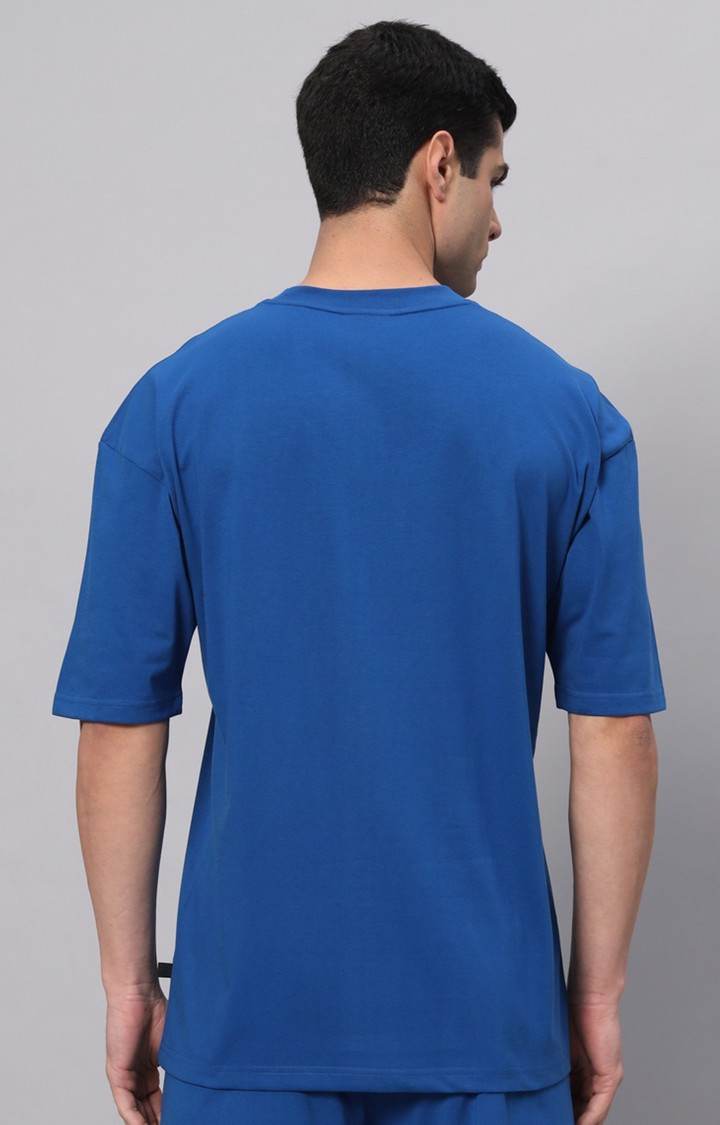 Men's Blue Printed Boxy T-Shirt