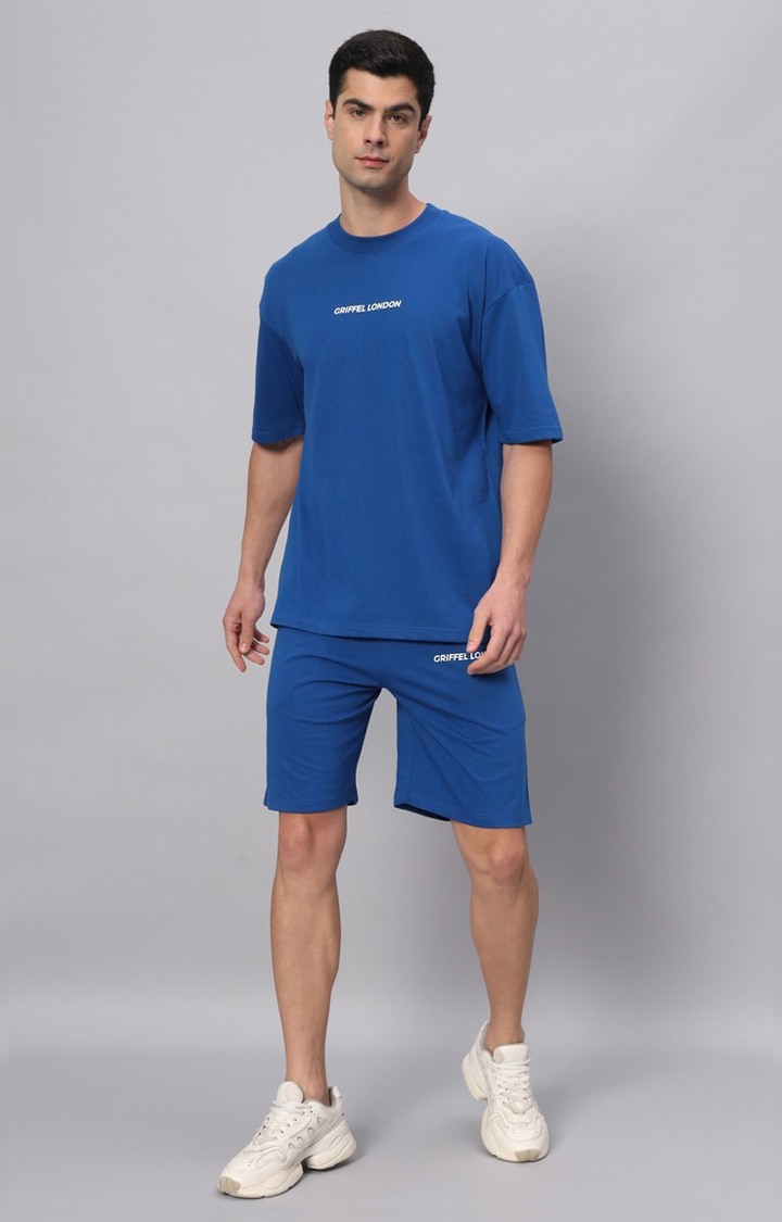 Men's Blue Printed Boxy T-Shirt