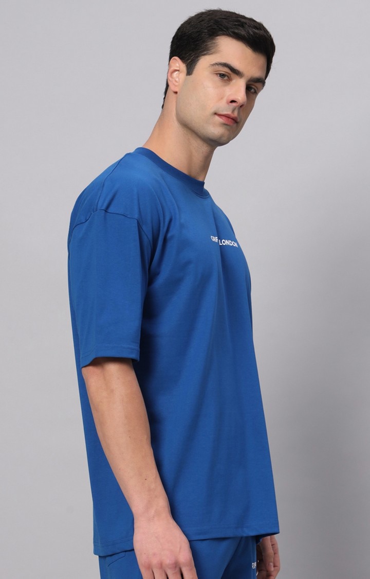 Men's Blue Printed Boxy T-Shirt