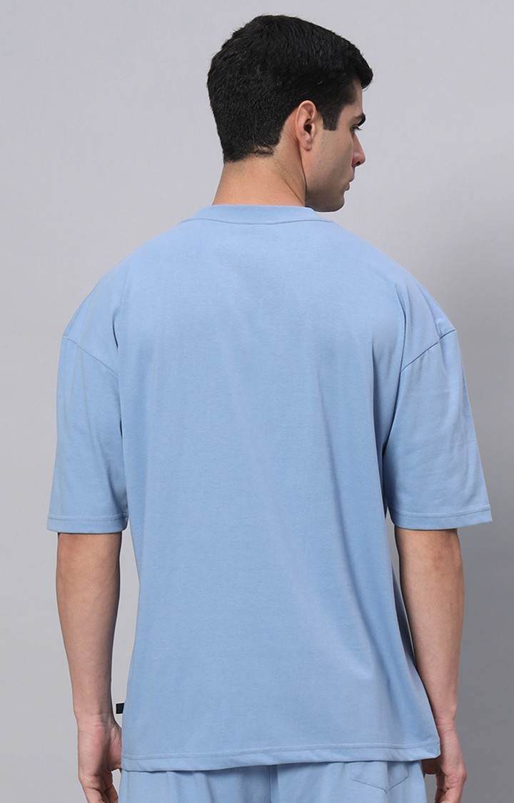 Men's Blue Printed Boxy T-Shirt