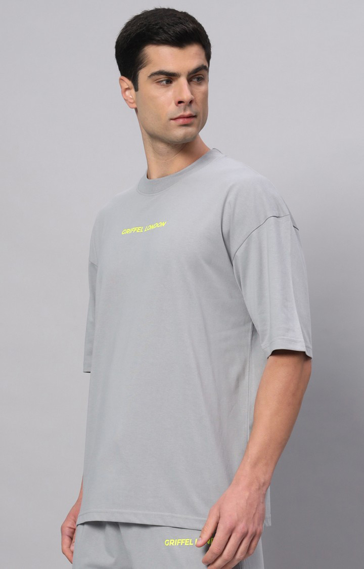 Men's Grey Printed Boxy T-Shirt