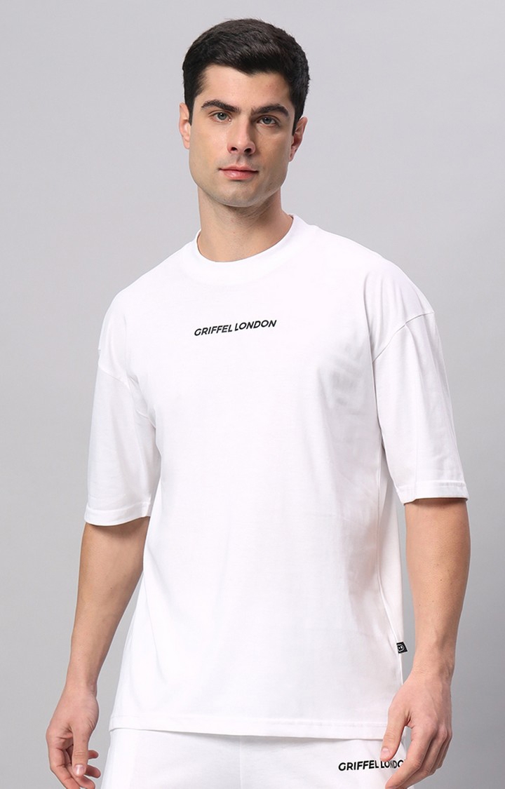 GRIFFEL | Men's White Cotton Loose Printed   Boxy T-Shirt s