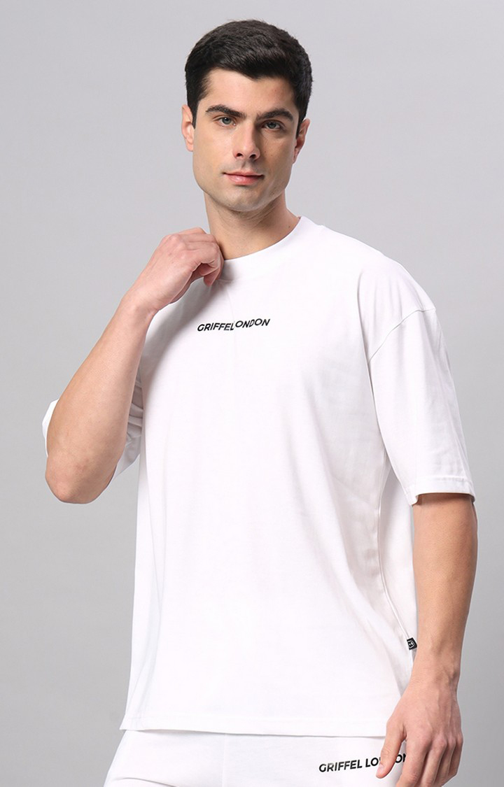 Men's White Printed Boxy T-Shirt