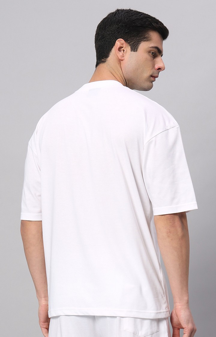 Men's White Printed Boxy T-Shirt