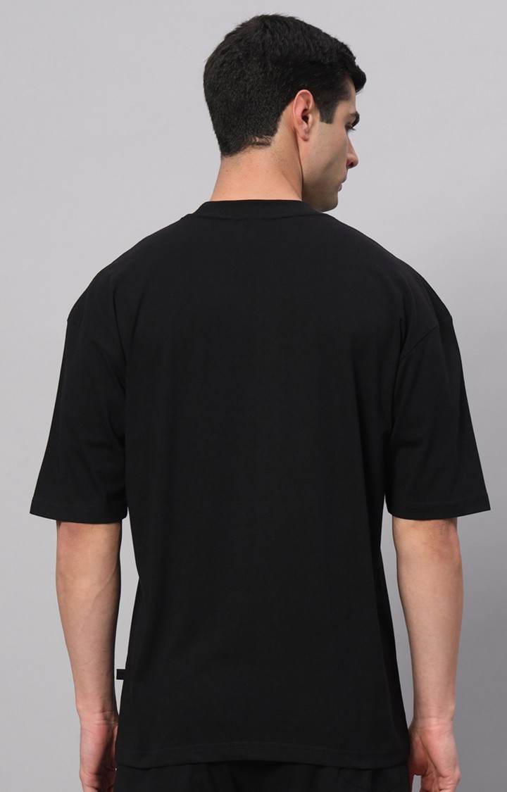 Men's Black Printed Boxy T-Shirt