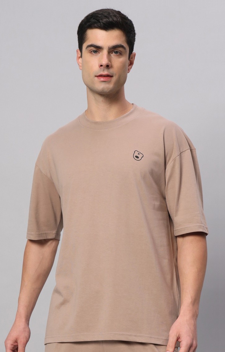 Men's Beige Printed Boxy T-Shirt