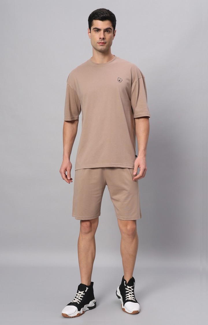 Men's Beige Printed Boxy T-Shirt