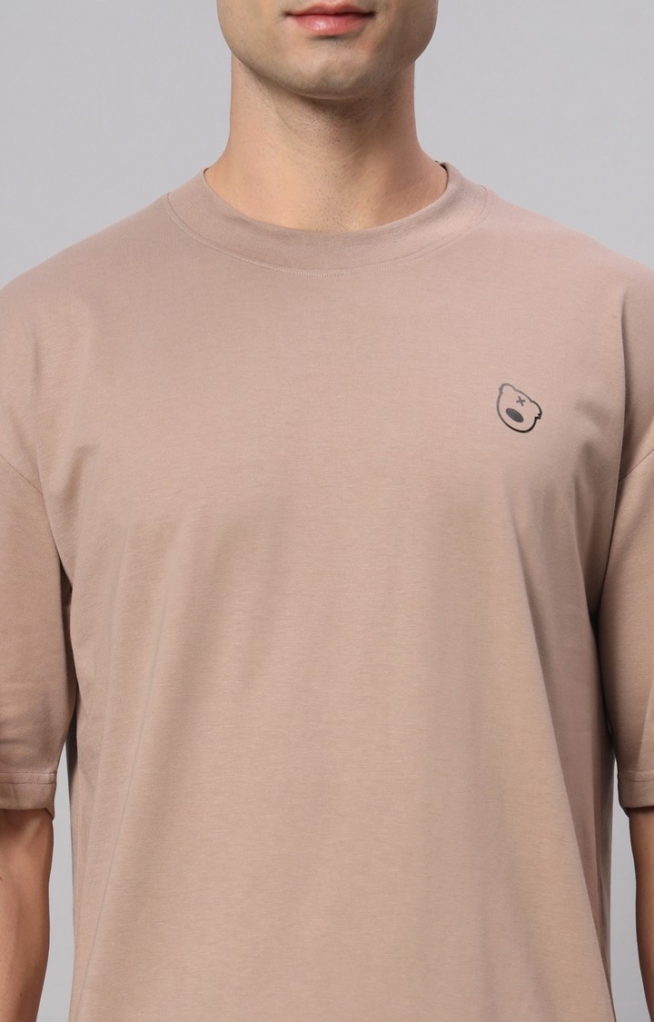 Men's Beige Printed Boxy T-Shirt