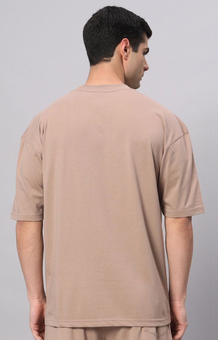 Men's Beige Printed Boxy T-Shirt