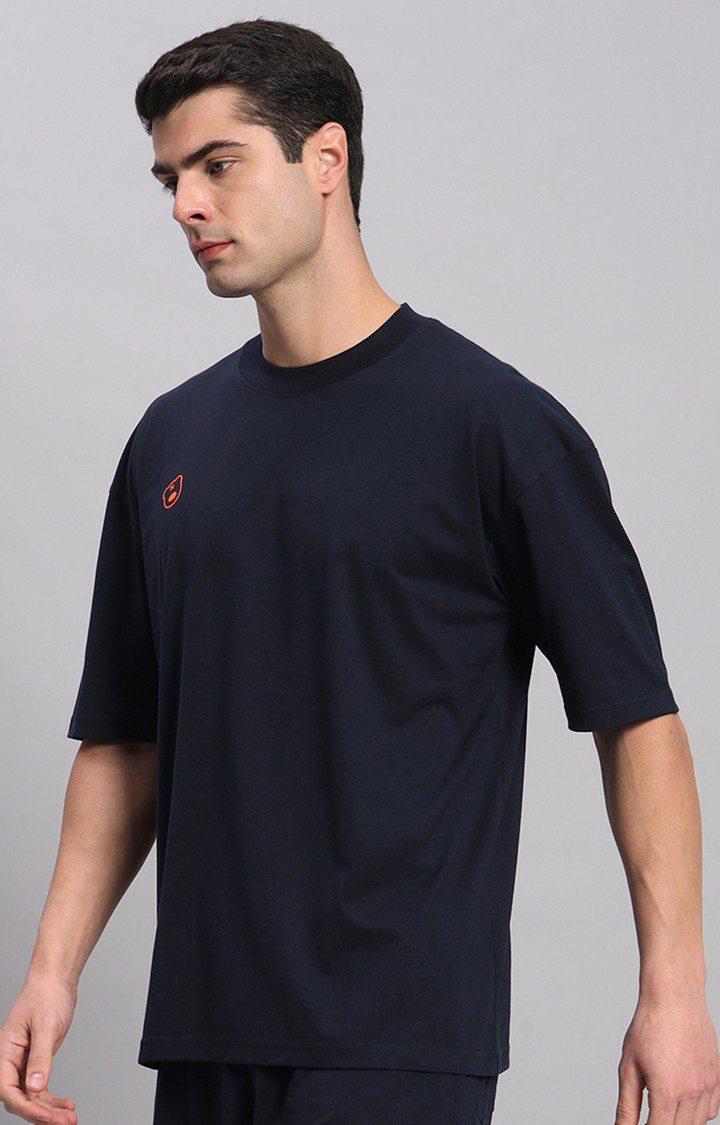 Men's Blue Printed Boxy T-Shirt