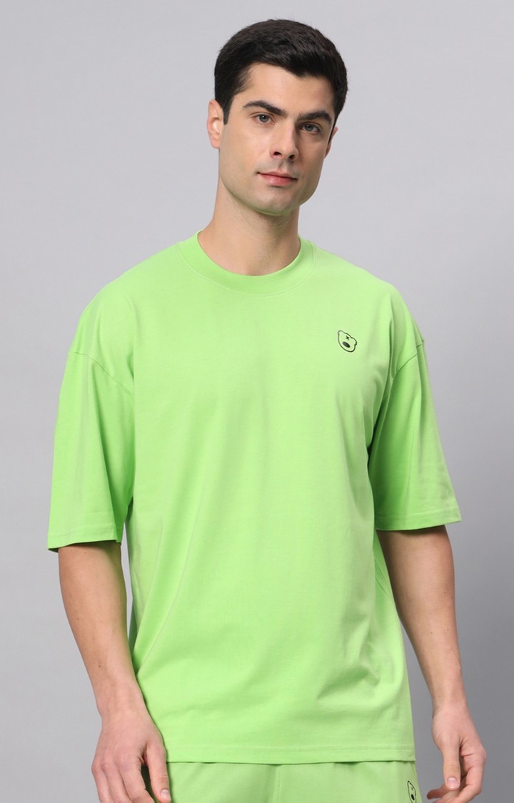 GRIFFEL | Men's Green Cotton Loose Printed   Boxy T-Shirt s