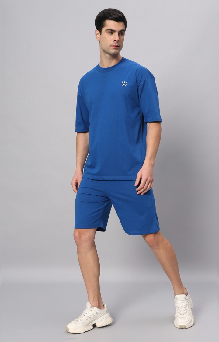 Men's Blue Printed Boxy T-Shirt