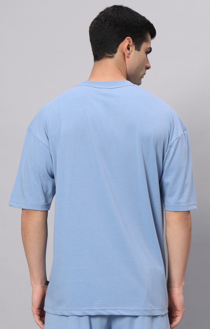 Men's Blue Printed Boxy T-Shirt