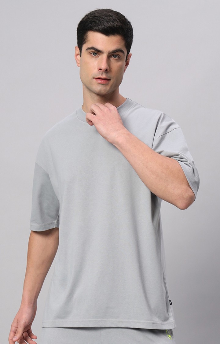 GRIFFEL | Men's Grey Cotton Loose Printed   Activewear T-Shirts