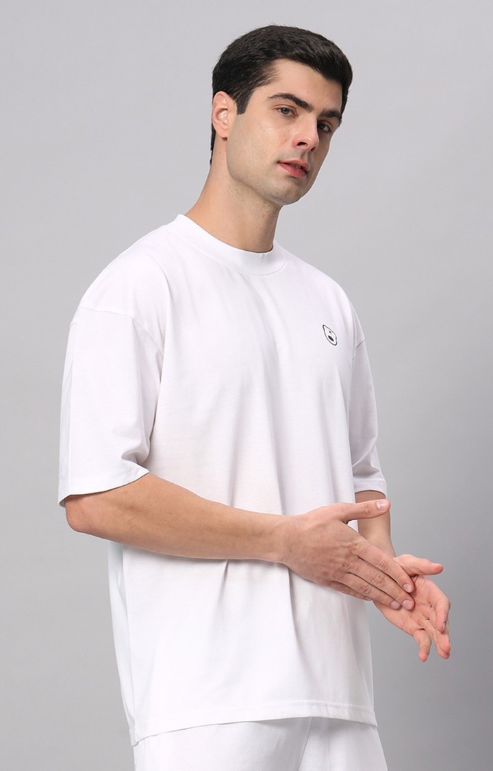 Men's White Printed Boxy T-Shirt