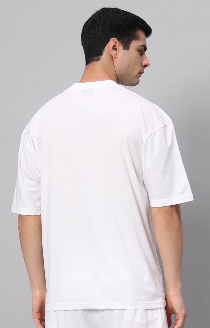 Men's White Printed Boxy T-Shirt