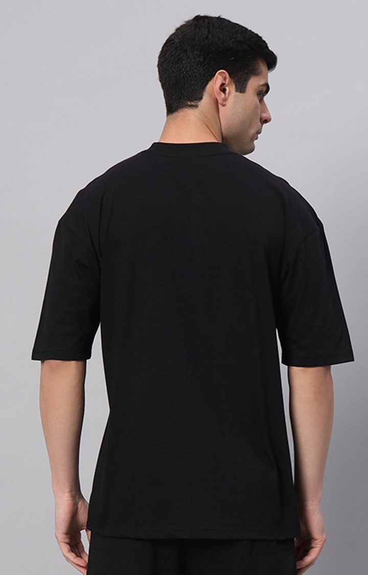 Men's Black Printed Boxy T-Shirt