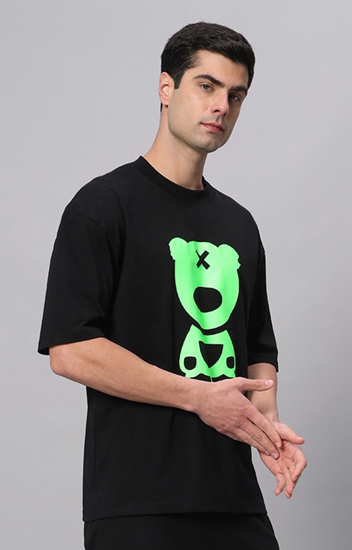 Men's Black Printed Boxy T-Shirt