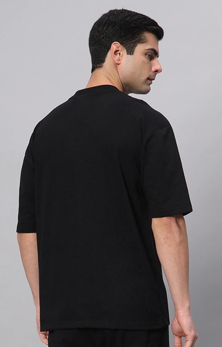 Men's Black Printed Boxy T-Shirt