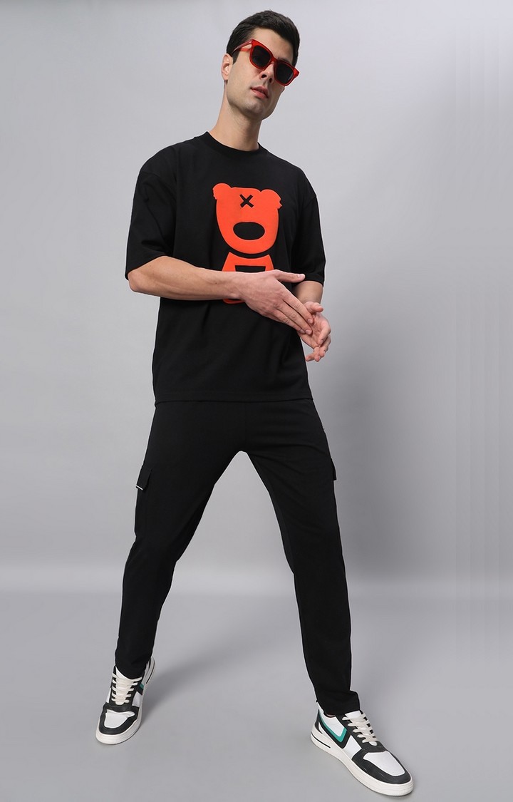 Men's Black Printed Boxy T-Shirt