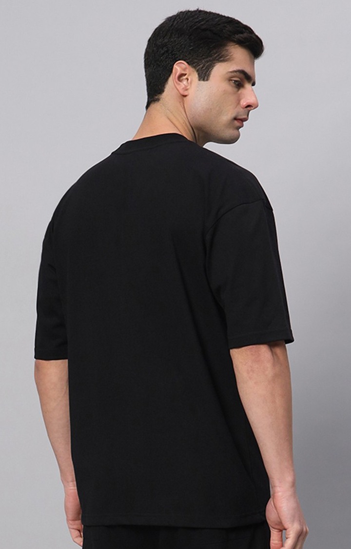 Men's Black Printed Boxy T-Shirt