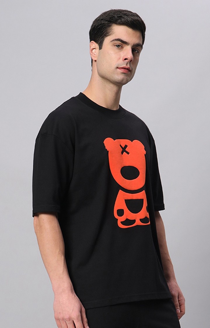 Men's Black Printed Boxy T-Shirt