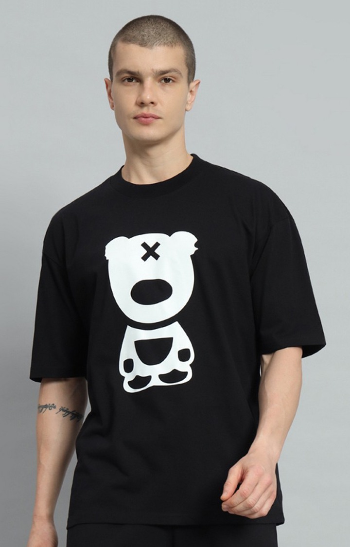 Men's Black Printed Oversized T-Shirts