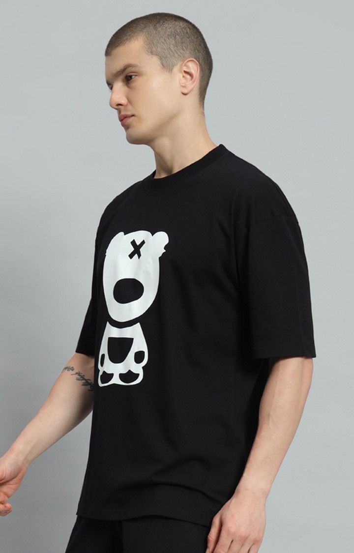 Men's Black Printed Oversized T-Shirts