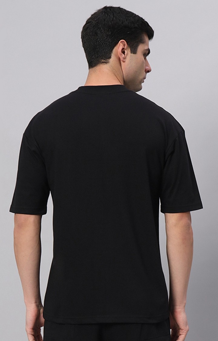 Men's Black Printed Boxy T-Shirt
