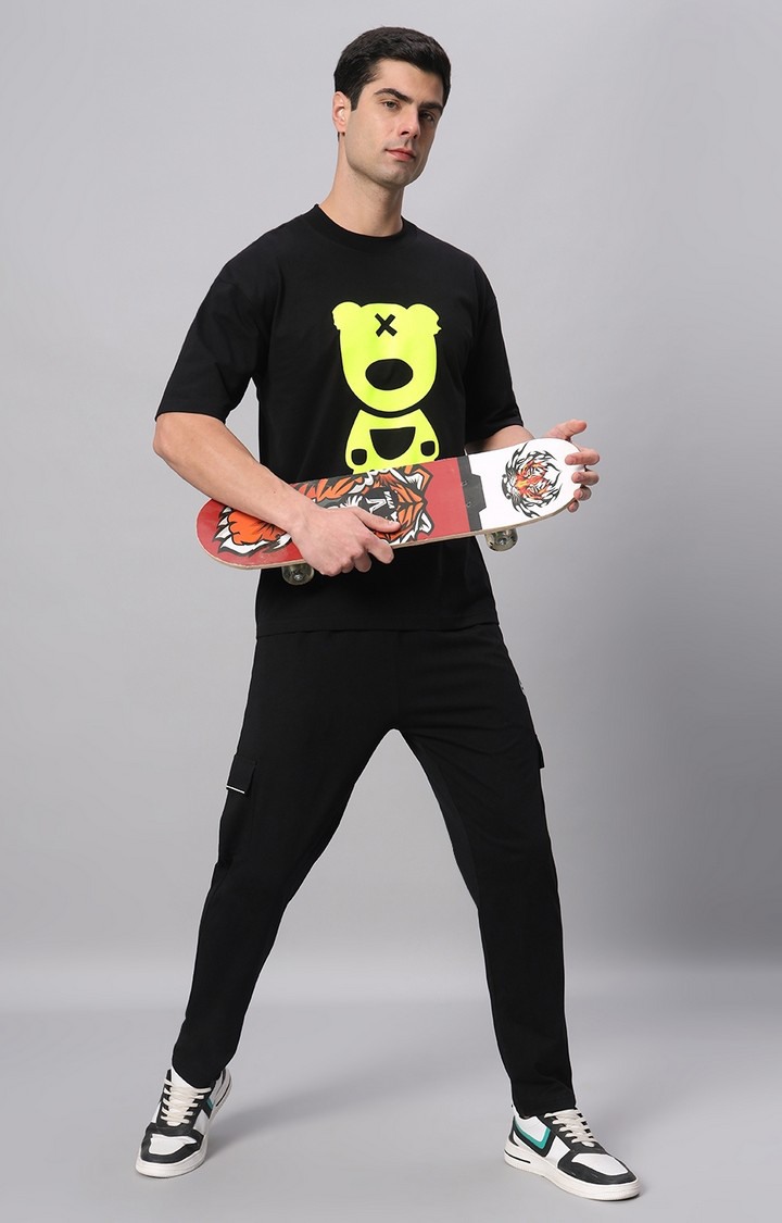 Men's Black Printed Boxy T-Shirt