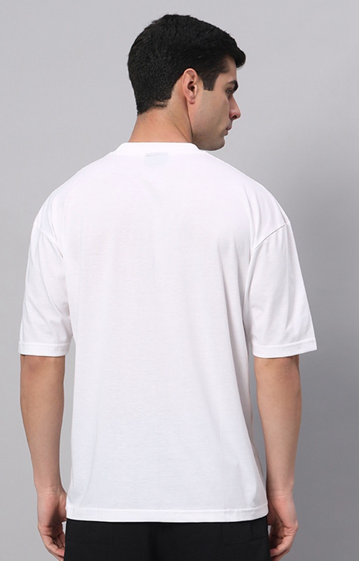 Men's White Printed Boxy T-Shirt