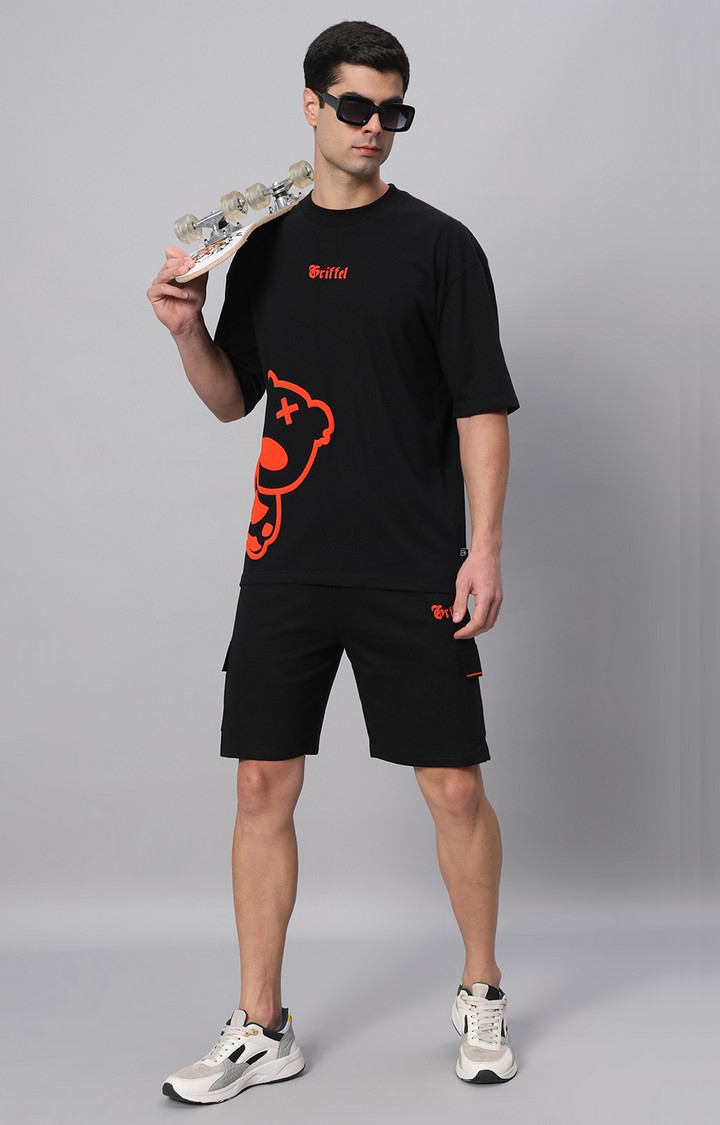 Men's Black Printed Boxy T-Shirt