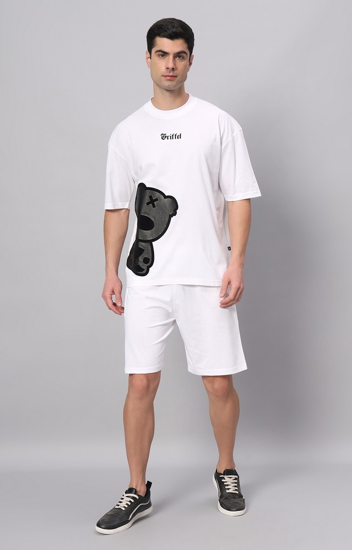 Men's White Printed Boxy T-Shirt