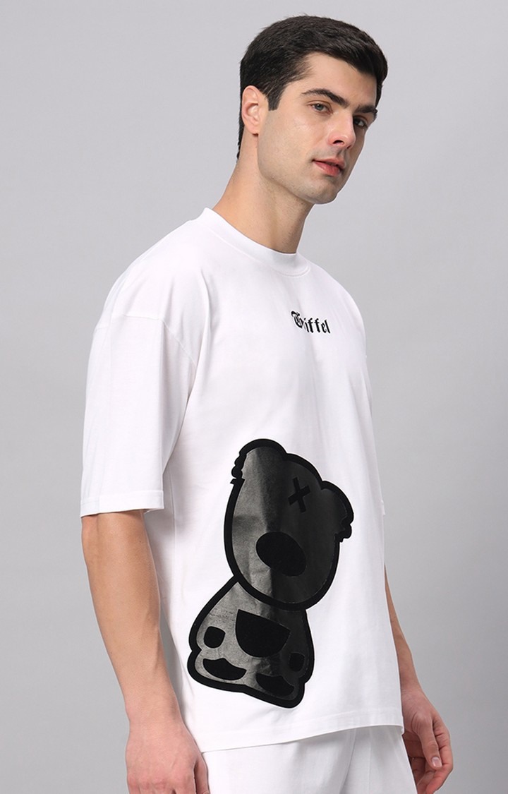 Men's White Printed Boxy T-Shirt