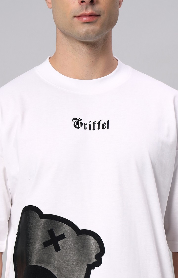 Men's White Printed Boxy T-Shirt