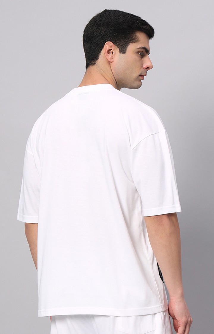 Men's White Printed Boxy T-Shirt