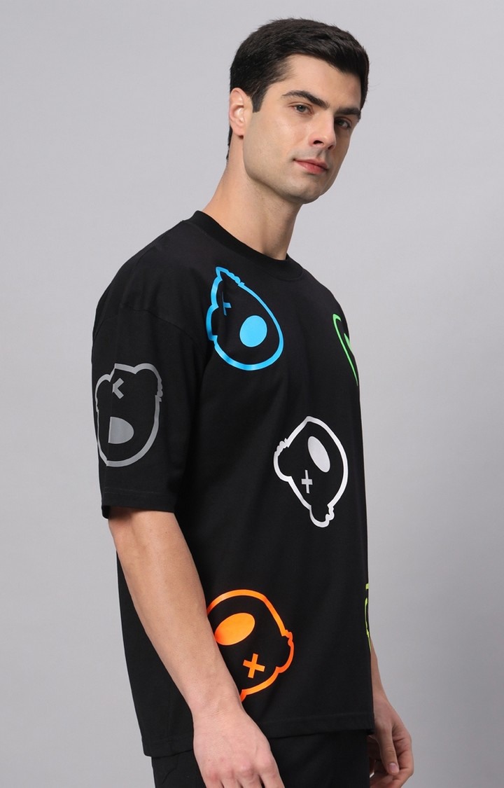 Men's Black Printed Boxy T-Shirt